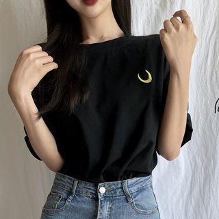 Couple Matching Moon Embroidered Short-sleeve T-shirt