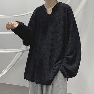 V-neck Oversized Waffle Sweatshirt