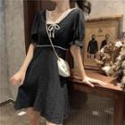 Faux-pearl Detail Lace-hem Short-sleeve Dress