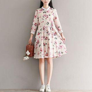 Floral Print Drawstring Waist Shirtdress