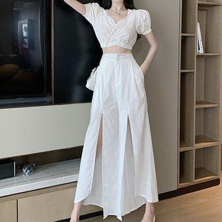 Crop Short-sleeve Top / Wide Leg Pants
