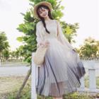 Chiffon Jacket / Tank Top / Mesh Overlay Midi A-line Skirt