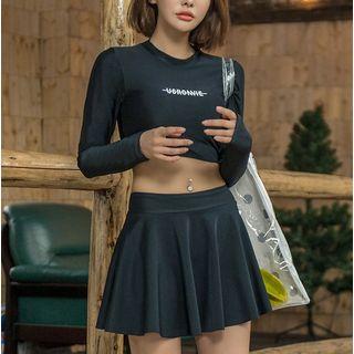 Set: Lettering Rash Guard + Skirt + Bottom + Pants