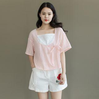 Striped Mock Two-piece Short-sleeve Top