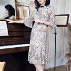 Flared-sleeve Dotted Sheath Dress
