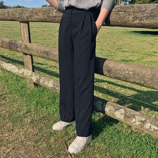 High Band-waist Pintuck-trim Wide-leg Pants
