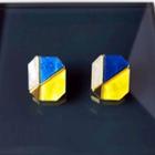 Color Block Acrylic Alloy Earring 1 Pair - Earring - Silver Pin - Blue & Yellow & White - One Size