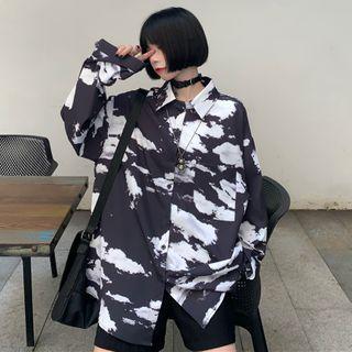 Cloud Print Long-sleeve Button-down Shirt Black - One Size