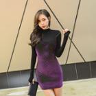 Spaghetti Strap Stitched Velvet Dress