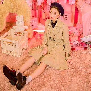 Pleat-hem Belted Trench Coatdress