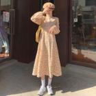 V-neck Floral Fleece Lineddress / High-neck Knit Top