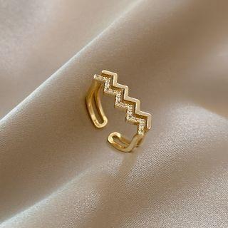 Zigzag Rhinestone Layered Alloy Open Ring J470 - Gold - One Size