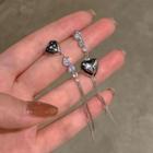 Heart Rhinestone Asymmetrical Alloy Dangle Earring 1 Pair - Silver - One Size