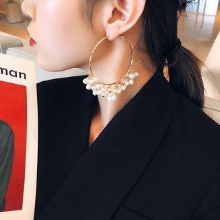 Faux Pearl Hoop Earring 1 Pair - Gold - One Size