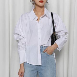 Dip-back Balloon-sleeve Blouse