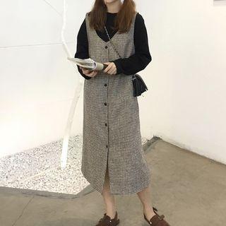 Plaid Buttoned Jumper Dress
