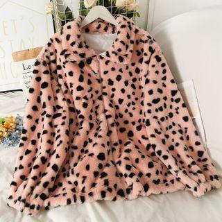 Leopard-print Stand-collar Fleece Jacket