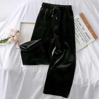 Fleece-lined Wide-leg Velvet Pants