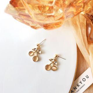 Cherry Cat Eye Stone Rhinestone Dangle Earring