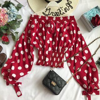 Polka-dot Off-shoulder Chiffon Blouse
