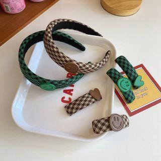 Smiley / Heart Houndstooth Headband / Hair Clip