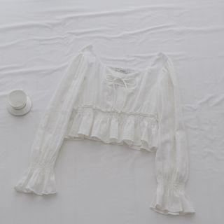Long-sleeve Ruffle Blouse Off-white - One Size