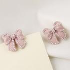 Faux Pearl Ribbon Stud Earring 1 Pair - As Shown In Figure - One Size
