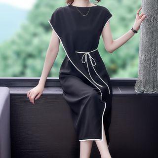 Cap-sleeve Contrast Trim Midi Sheath Dress