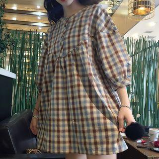 Plaid Long Sleeve V-neck Dress