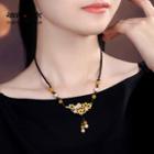 Flower Gemstone Faux Pearl Necklace