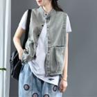 Washed Ripped Denim Buttoned Vest