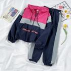 Set: Contrast Color Hooded Zip Jacket + Sweatpants