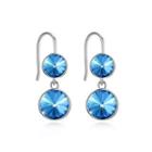 925 Sterling Silver Fashion Geometric Round Earrings With Blue Austrian Element Crystal Silver - One Size