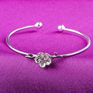 Floral Open Bangle Silver - One Size