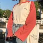 Lettering Long-sleeve Notch Neck T-shirt