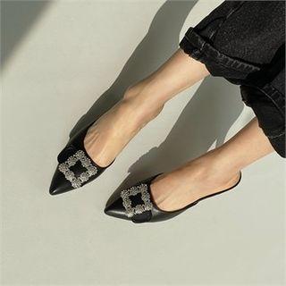 Rhinestone-buckle Pointy Mules