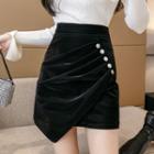 Velvet Shirred A-line Skirt