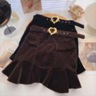 High-waist Velvet A-line Skirt With Belt