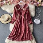 Lace-trim Collar Rose Print Corduroy Dress