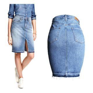 Front-slit Denim Pencil Skirt
