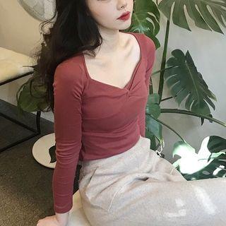 Plain Knot Front Long Sleeve T-shirt