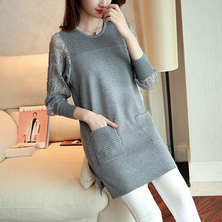 Lace Sleeve Knit Tunic Dress