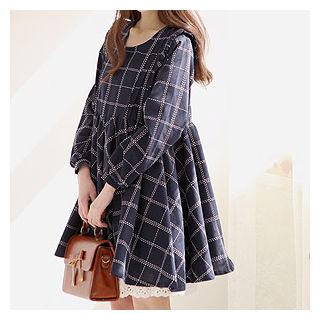 Frill-trim Plaid Empire Dress