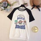 Color-block Lettering Print Crewneck Short-sleeve T-shirt