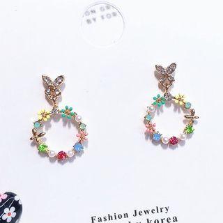 Rhinestone Butterfly Flower Hoop Dangle Earring 1 Pair - As Shown In Figure - One Size