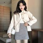 Collared Button Knit Jacket / Plaid A-line Skirt