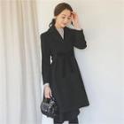 Wide-collar Tie-front A-line Coat