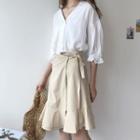 Elbow-sleeve Blouse / Midi Skirt