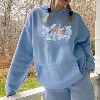 Kitten Graphic Front Pocket Hoodie