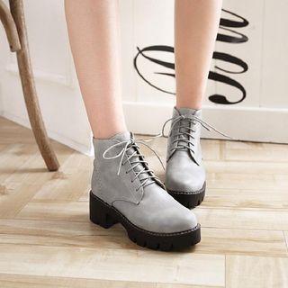 Platform Block Heel Stitched Lace-up Ankle Boots